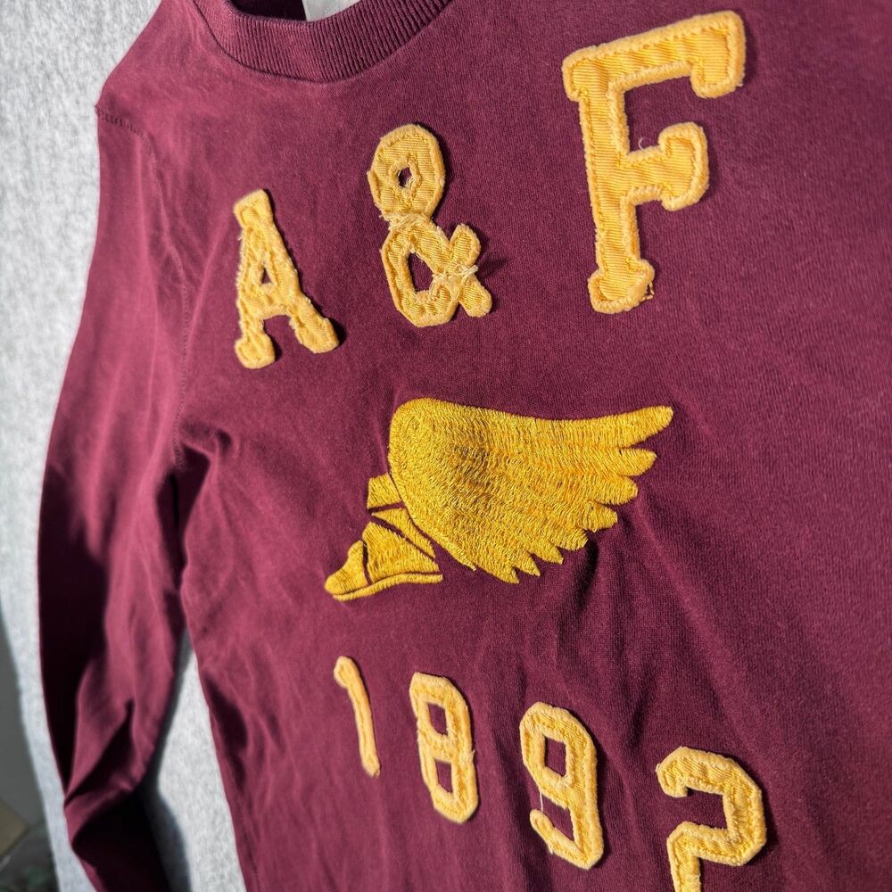 Abercrombie Fitch Long Sleeve T Shirt Mens Medium Red Maroon Y2K A&F Applique - Picture 4 of 10